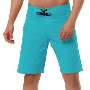 Board Shorts Solid Color Elastic Waist Drawstring Beach Swimwear Shorts Blue